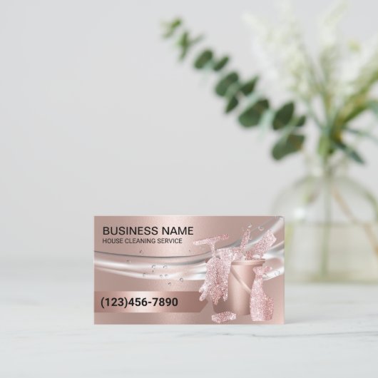 Hausreinigung Housekeeping Moderne Rose Gold Visitenkarte (Stehend Vorderseite)