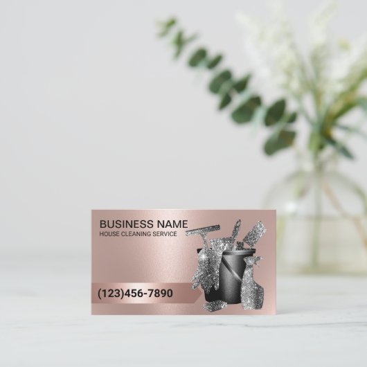 Hausreinigung Housekeeping Trendy Rose Gold Visitenkarte (Stehend Vorderseite)
