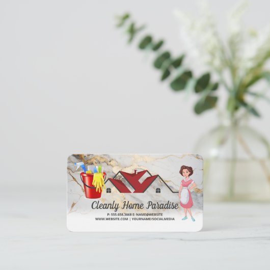 Hausreinigung | Janitorial | Hotel Worker Visitenkarte (Stehend Vorderseite)