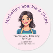 Hausreinigung Moderne Frau Rosa Runder Aufkleber (Vorderseite)