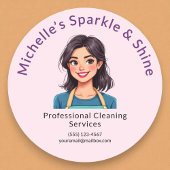 Hausreinigung Moderne Frau Rosa Runder Aufkleber