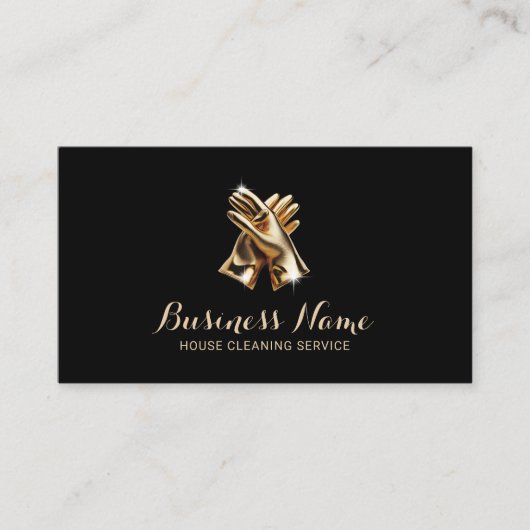 Hausreinigung Moderne Goldene Handschuhe Haushalts Visitenkarte (Vorderseite)