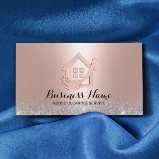 Hausreinigung Moderne Rose Gold House & Mop Logo Visitenkarte