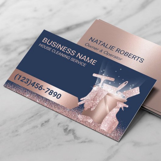 Hausreinigung Navy & Rose Gold Glitzer Visitenkarte