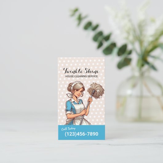 Hausreinigung Niedlicher Mädchenmädchenservice Pol Visitenkarte (Stehend Vorderseite)