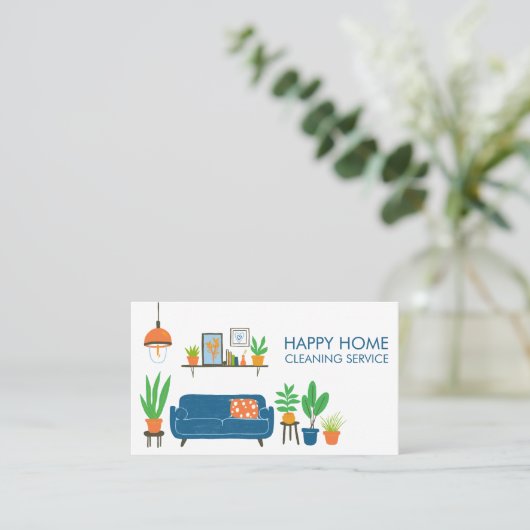 Hausreinigung Niedliches Wohnzimmer Art QR Code Visitenkarte (Stehend Vorderseite)