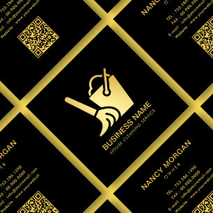 Hausreinigung Schwarz und Gold Qr Code Quadratische Visitenkarte