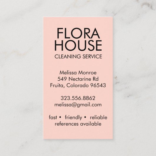 Hausreinigung Spray Flasche Flor Logo Visitenkarte (Rückseite)