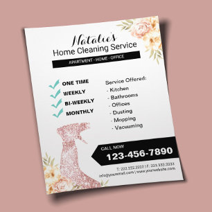 Hausreinigung Vintage-Blumen-Hauswirtschaft Flyer