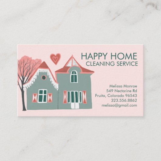 Hausreinigung Zuhause-Services Charming Rosa Grün Visitenkarte (Vorderseite)