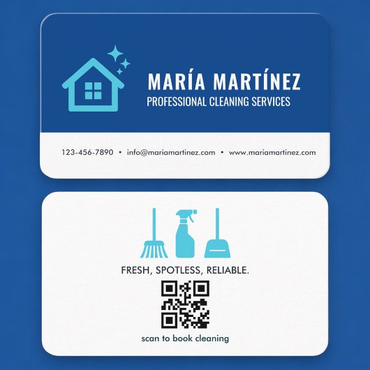 Hausreinigungs-Blauer QR-Code Visitenkarte