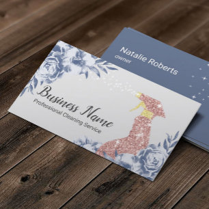 Hausreinigungsdienst Vintage Blau Floral Visitenkarte