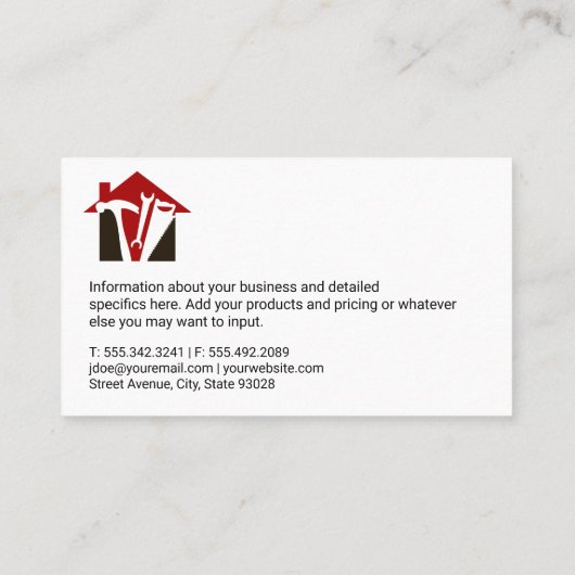 Hausschlüssel und Hammersäge | Reparatur Visitenkarte (Rückseite)