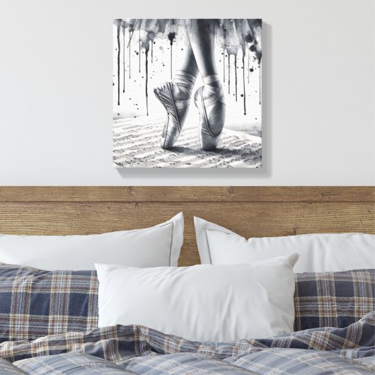 Hausschuhe aus schwarzem und weißem Ballet, gestep Leinwanddruck (Insitu (Schlafzimmer))