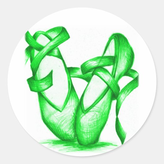 Hausschuhe für das grüne Ballett Runder Aufkleber (Vorderseite)