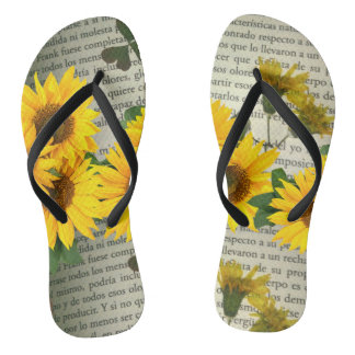 Hausschuhe mit Sonnenblumen, Buchstaben, Gelb und Badesandalen