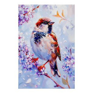 Hausspatz auf einem Ast Impressionistische Kunst Poster