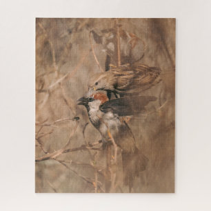 Haussperling Vögel Rustikale Frühlings-Wildtier-Fo Puzzle