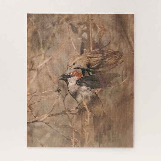Haussperling Vögel Rustikale Frühlings-Wildtier-Fo Puzzle (Vertikal)