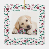 Haustier 2 Hund Foto Paw Prints Personalisierte We Keramikornament (Rückseite)