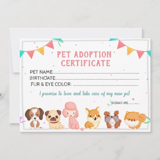 Haustier Adoption Certificate Vorlage (Vorderseite)