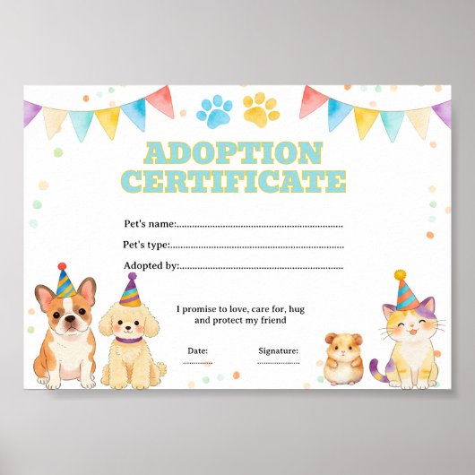Haustier Adoption Farbzertifikat Poster (Vorne)