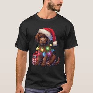 Haustier Chocolate Labrador Hund Weihnachtsmannmüt T-Shirt