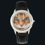 Haustier des Katzen-Fotos Armbanduhr<br><div class="desc">Personalisieren Sie Ihr Foto von der schönen Katze,  dem Hund oder dem Haustier. Nah aufgeschnitten mit blauen Augen,  die dich anschauen. Vorlage für den Tiernamen (x4) Schwarze Buchstaben.</div>
