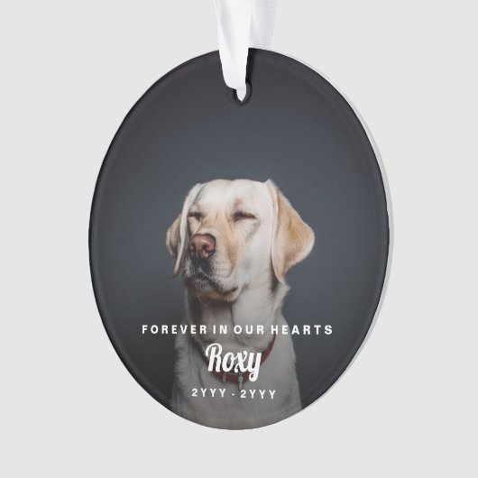 Haustier-einfacher Foto-Erinnerungsname und Jahre Ornament (Vorderseite)