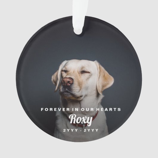 Haustier-einfacher Foto-Erinnerungsname und Jahre Ornament (Vorderseite)