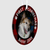 Haustier Erste CHRISTMAS 2-Foto Rot & Schwarz Kari Ornament (Vorderseite)