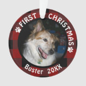 Haustier Erste CHRISTMAS 2-Foto Rot & Schwarz Kari Ornament (Vorderseite)