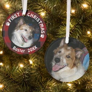 Haustier ERSTES WEIHNACHTEN 2-Foto Rot-Schwarz-Kar Ornament