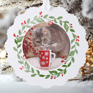 Haustier-Foto Erstes Weihnachten Kranz roter Text Ornament Karte