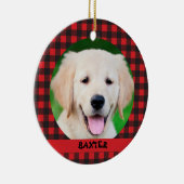 Haustier Foto Red Buffalo Karierter Name Keramik Ornament (Rechts)