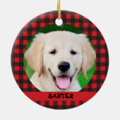 Haustier Foto Red Buffalo Karierter Name Keramik Ornament (Hinten)