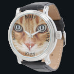 Haustier für Cat-Hund-Foto Armbanduhr<br><div class="desc">Personalisieren Sie Ihr Foto von der schönen Katze,  dem Hund oder dem Haustier. Nah aufgeschnitten mit blauen Augen,  die dich anschauen. Vorlage für den Tiernamen (x4) Schwarze Buchstaben.</div>