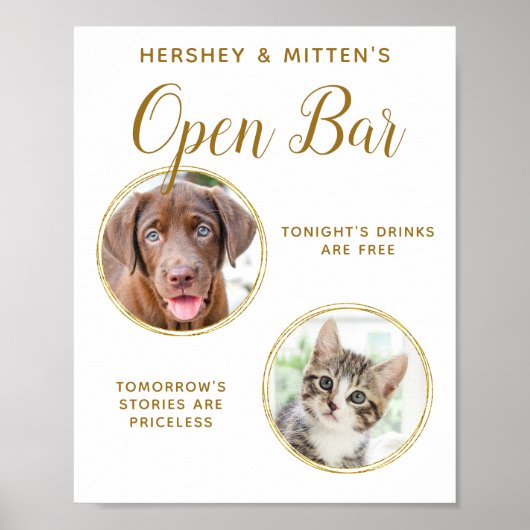 Haustier Hochzeitshund Offenes Bar Elegantes Gold Poster (Vorne)