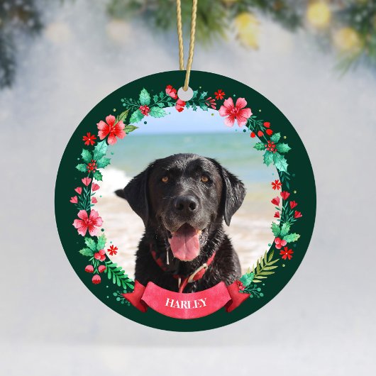 Haustier Hund 2 Foto Weihnachtskranz Keramik Ornament