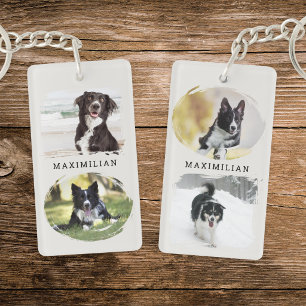 Haustier Hund 4-Foto Benutzerdefinierter Name Schlüsselanhänger