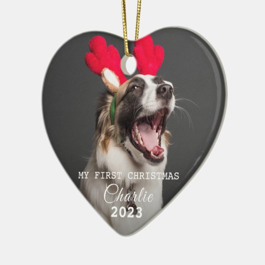 Haustier Hund Erste Weihnachtsfeier Fotos Script O Keramik Ornament (Links)