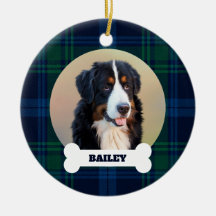 Haustier-Hund-Foto Blau Grün Tartan Karo Name auf 