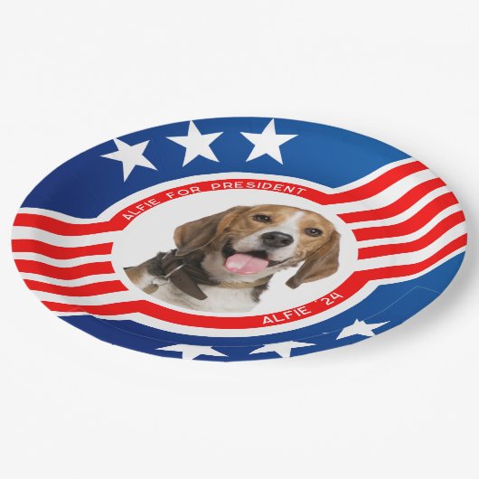 Haustier Hund für Präsident Foto USA Wahlen 2024 Pappteller (Schrägansicht)
