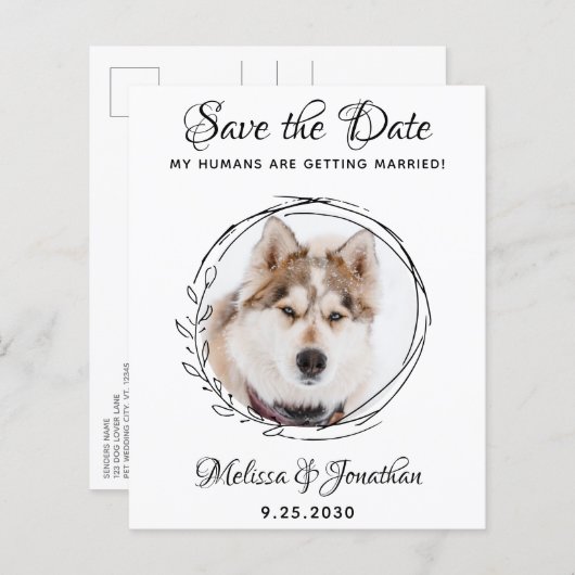 Haustier-Hund Hochzeit Botanisch Save the Date (Vorne/Hinten)