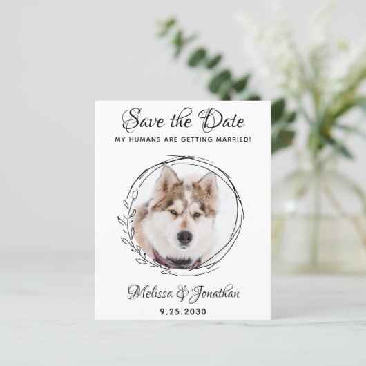 Haustier-Hund Hochzeit Botanisch Save the Date (Stehend Vorderseite)