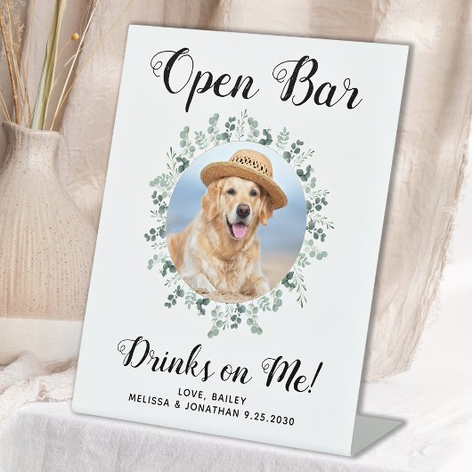 Haustier Hund Hochzeit Open Bar Custom Foto Drinks Sockelschild