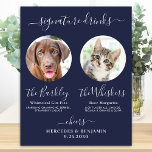 Haustier Hund Hochzeit Signature Drinks Foto Navy  Poster<br><div class="desc">Getränke mit Unterschrift ! Dieses kleine, elegante Kalligraphie-Bar mit seinen zwei Cocktails "The Bride" und "The Groom", personalisiert mit den erlesenen Getränken. Passen Sie dieses elegante Hochzeitszeichen mit Ihrem Lieblings-Foto, Hund-Foto, Verlobung-Foto oder Paare Fotos, Namen und Signatur-Drinks! Sie können auch die Fotos für die Unterschrift Drinks von Ihren Lieblings-Haustieren für...</div>