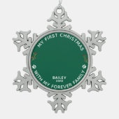 Haustier Hund mein erstes Weihnachts-Custom-Foto Schneeflocken Zinn-Ornament (Vorderseite)