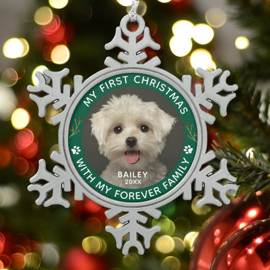 Haustier Hund mein erstes Weihnachts-Custom-Foto Schneeflocken Zinn-Ornament