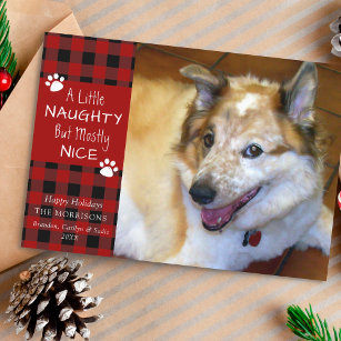 Haustier Hund naughty und Nice Red Black Kariert Feiertagskarte